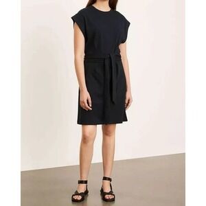NWT Vince Coastal Short-Sleeve Tie Waist Shift Mini Dress Womens Black Size S